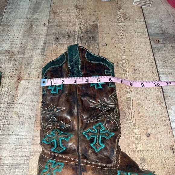 Corral Womens Whiskey Turquoise Blue Cross Brown Embroidered Western Boots - Picture 15 of 16